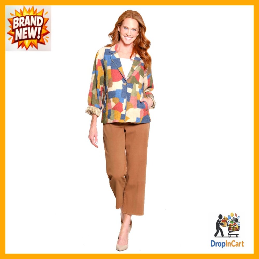 Abstract Geometric Print Button Front Fully Lined… - image 1